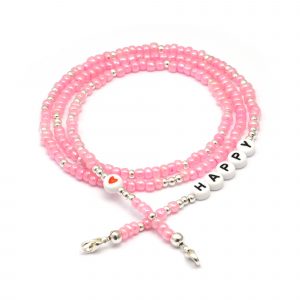 Masken- / Brillenband "HAPPY", Perlen rose