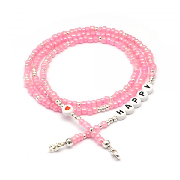 Masken- / Brillenband "HAPPY", Perlen rose