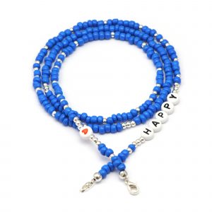 Masken- / Brillenband "HAPPY", Perlen blau