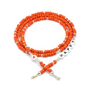 Masken- / Brillenband "HAPPY", Perlen orange