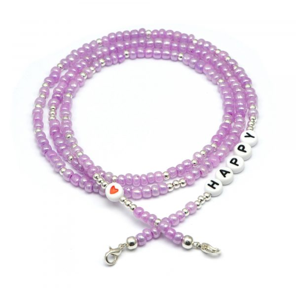 Masken- / Brillenband "HAPPY", Perlen lila