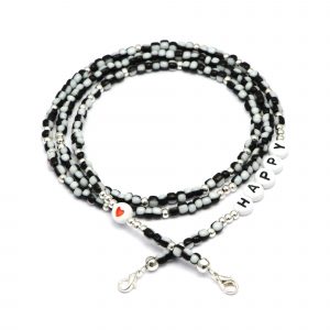 Masken- / Brillenband "HAPPY", Perlen Salz/Pfeffer