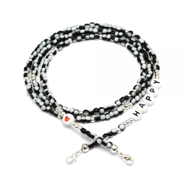 Masken- / Brillenband "HAPPY", Perlen Salz/Pfeffer