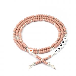 Masken- / Brillenband "HAPPY", Perlen taupe