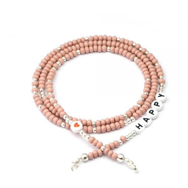 Masken- / Brillenband "HAPPY", Perlen taupe
