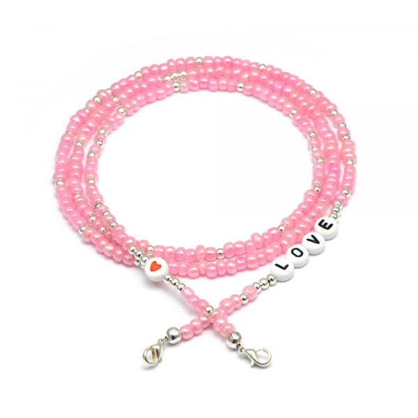 Masken- / Brillenband "LOVE", Perlen rose