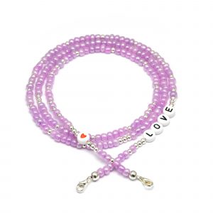 Masken- / Brillenband "LOVE", Perlen lila