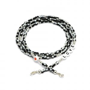 Masken- / Brillenband "LOVE", Perlen Salz/Pfeffer