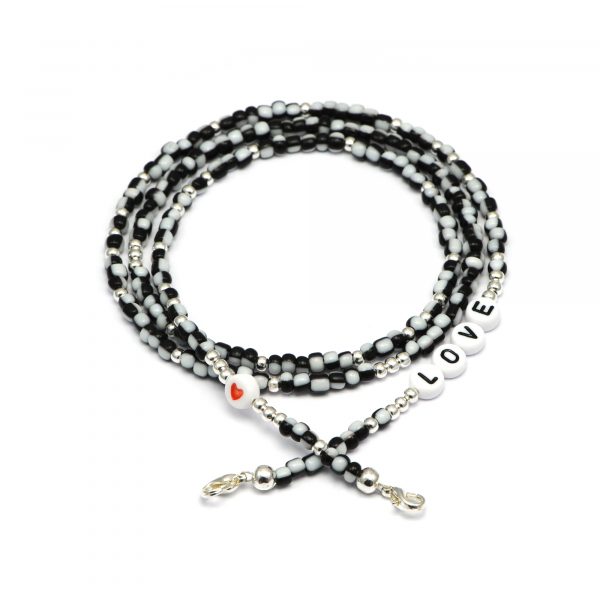 Masken- / Brillenband "LOVE", Perlen Salz/Pfeffer