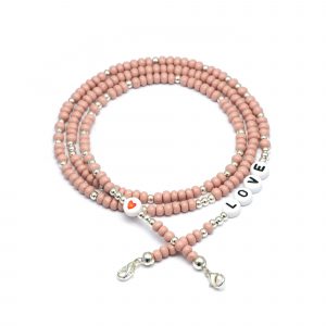 Masken- / Brillenband "LOVE", Perlen taupe