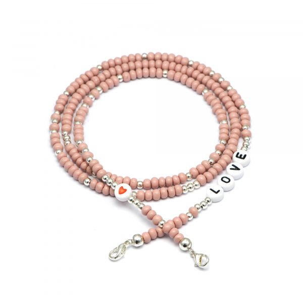 Masken- / Brillenband "LOVE", Perlen taupe
